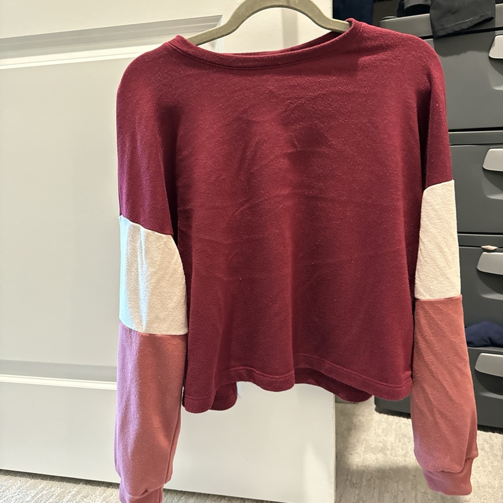 Burgundy long sleeve striped top